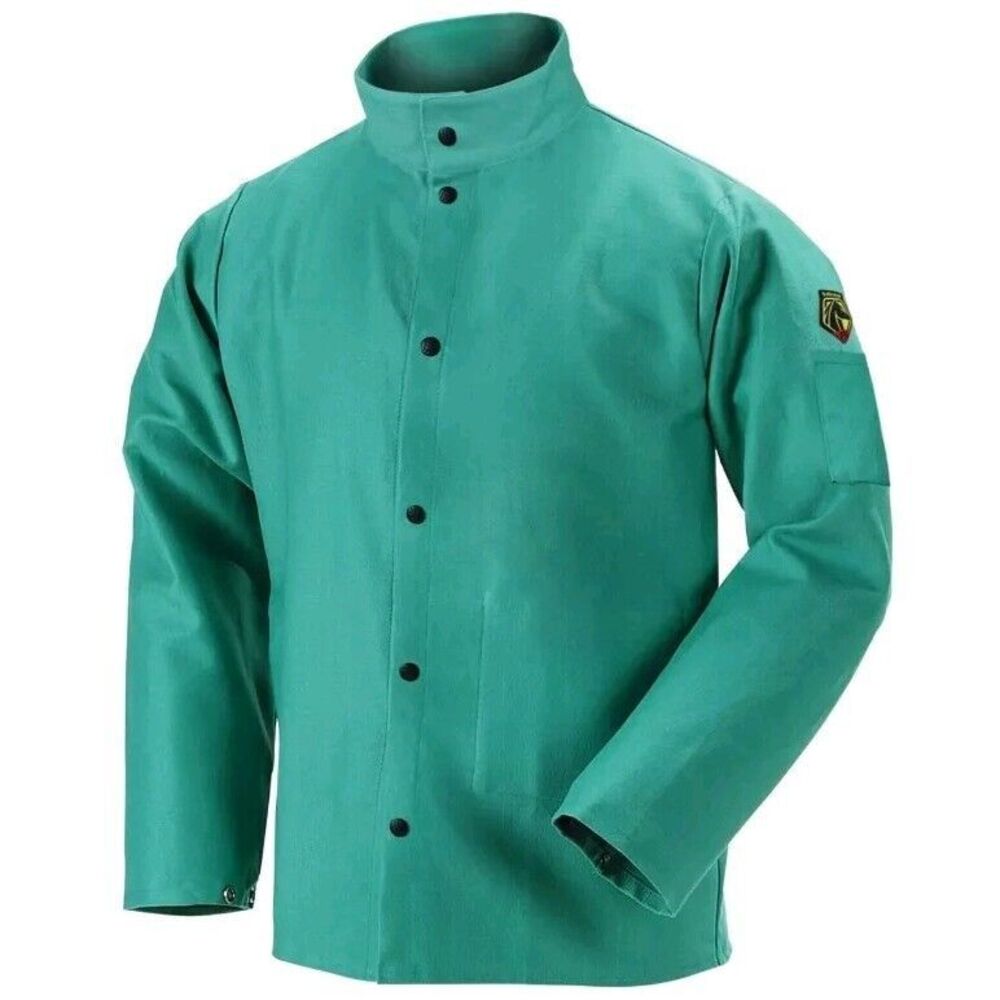 Black Stallion‎ Welding Jacket Size L 9oz Flame Resistant Green F9-30c Workwear